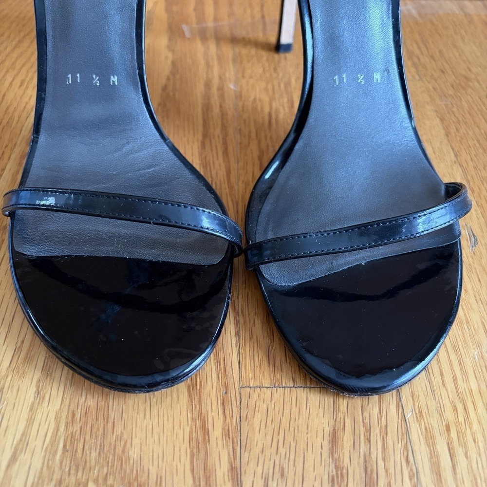 Stuart Weitzman Black Patent Nudist Sandals 11.5M Ankle Strap Stiletto Formal - Picture 3 of 16